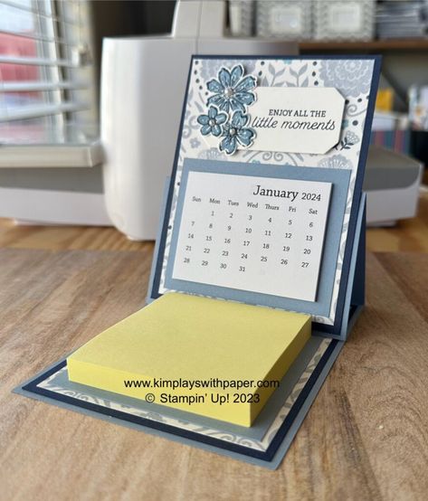 Petal Park 2024 Desktop Calendar - Kim Plays with Paper Stampin Up Petal Park, Handmade Desk Calendar, Petal Park, Post It Holder, Calendar Holder, Perpetual Birthday Calendar, Easel Calendar, Mini Desk Calendar, Post It Note Holders