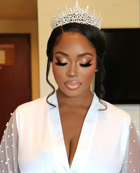 Wedding Makeup Ideas Black Women, Wedding Glam Makeup Black Women, Natural Wedding Makeup For Brown Eyes Black Women, Fall Bridal Makeup For Black Women, Nigerian Wedding Makeup Brides, Makeup Looks For Black Women Wedding, Makeup Looks For Black Brides, Natural Wedding Make Up Black Women, Black Skin Bridal Makeup