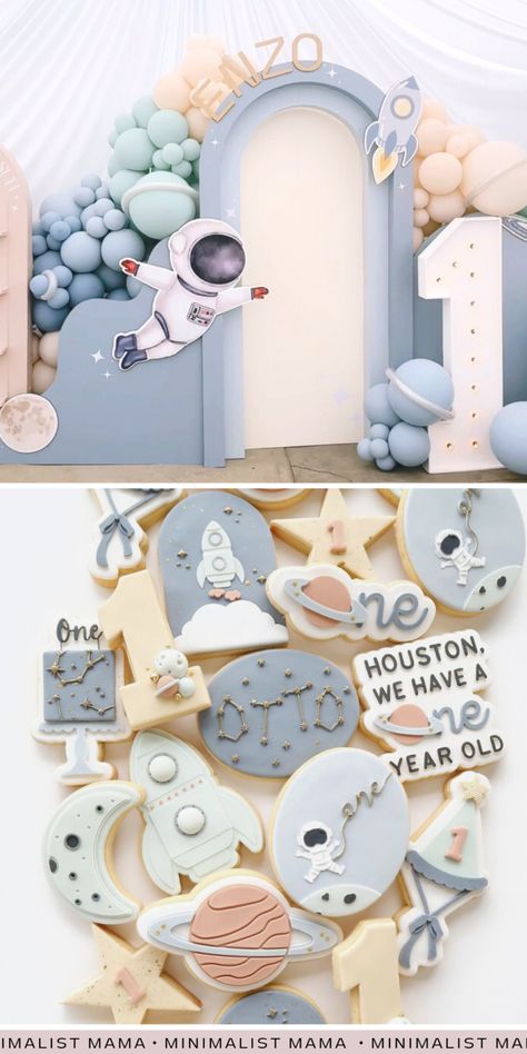 Houston We Have A One Year Old Cake, Houston We Have A One Year Old Decor, First Trip Around The Sun Party Ideas, One Year Old Bday Party Ideas Boy, Baby One Year Birthday Themes, Boys Bday Party Ideas, Space Theme One Year Old Birthday, Baby Boy First Birthday Ideas One Year Old Party Themes, One Year Old Space Birthday