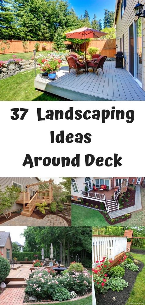 37 Beautiful Landscaping Ideas Around Deck - Plasticine House Landscaping Around Floating Deck, Floating Decking Ideas, Floating Deck Landscaping Ideas, Floating Deck Decorating Ideas, Planting Around Deck, Planter Landscaping Ideas, Floating Deck Ideas Backyards, Small Back Deck Decorating Ideas, Wooden Deck Ideas