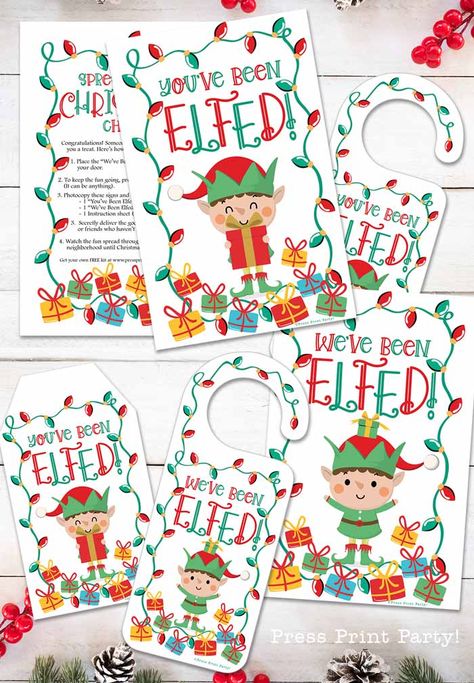 FREE You've Been Elfed Printables - A Fun Holiday Tradition to Bless People at Christmas. If you're looking to give an anonymous gift to your neighbors for the holidays, then these You've been Elfed free printables are perfect. What better way to spread some Christmas cheer this holiday season than to leave a fun treat at somebody's front door from Santa’s elf helpers? You've Been Elfed is the Christmas version of the You've Been BOOed tradition at Halloween time. Press Print Party! Best Family Christmas Movies, You've Been Elfed, Christmas Games To Play, Free Christmas Tags, Anonymous Gifts, Been Booed, You've Been Booed, Family Christmas Movies, Free Printable Games