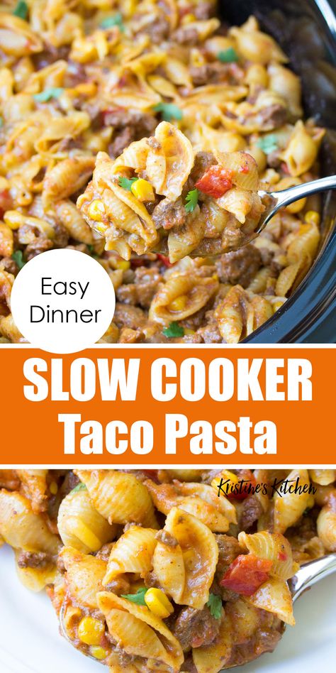 Slow Cooker Taco Pasta, Ground Beef Crockpot Recipes, Slow Cooker Taco, Crockpot Pasta Recipes, Crockpot Pasta, Easy Crockpot Dinners, Recipes Mexican, Taco Pasta, Slow Cooker Tacos