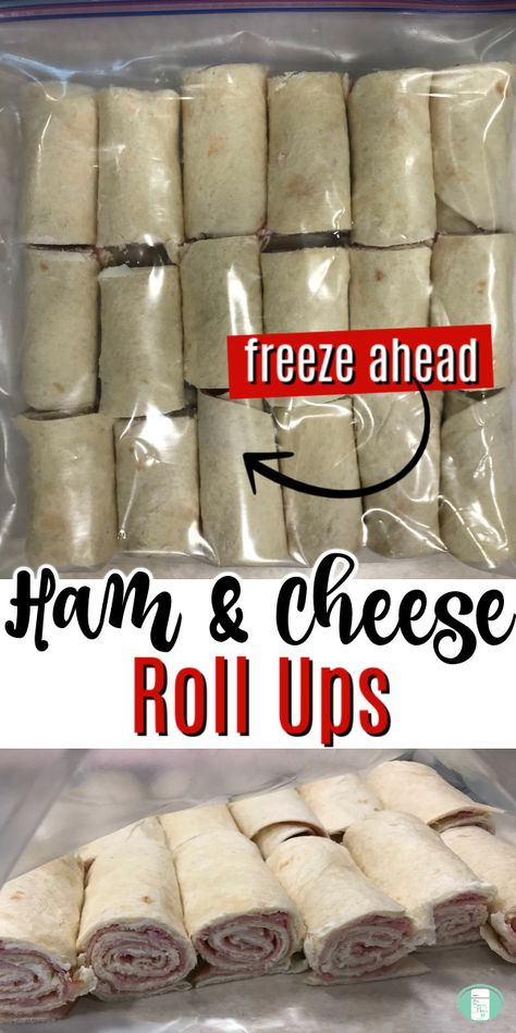 School lunches and snacks are made easy with these ham and cream cheese roll ups. Make them ahead and keep in the freezer to make keeping the kids fed easier. #freezermeals101 #snacks #ham #cheese #pinwheels #rollups Beach Lunch Ideas, Ham Cheese Pinwheels, Cream Cheese Roll Ups, Make Ahead Lunch, Frozen Lunches, Freezer Lunches, Ham And Cheese Roll Ups, Freezer Sandwiches, Cheese Roll Ups