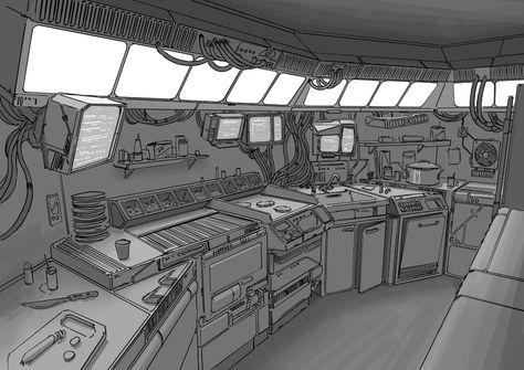 Cyberpunk Apartment, Cyberpunk Interior, Fallout 4 Settlement Ideas, Dirty Kitchen, Spaceship Interior, Sci Fi Environment, Kitchen Concepts, House Drawing, Futuristic Cars