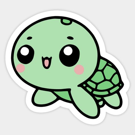 Cartoon illustration of a cute sea turtle. -- Choose from our vast selection of stickers to match with your favorite design to make the perfect customized sticker/decal. Perfect to put on water bottles, laptops, hard hats, and car windows. Everything from favorite TV show stickers to funny stickers. For men, women, boys, and girls. Turtle Illustration Cute, Cute Stickers Printable Kawaii, Kawaii Sketches, Cartoon Sea Turtle, Cute Stickers Printable, Cute Printable Stickers, Cute Turtle Cartoon, Cute Kawaii Stickers, Turtle Cartoon