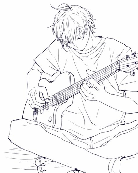 Guitar Drawing, Playing The Guitar, Arte Sketchbook, Figure Drawing Reference, Dessin Adorable, Reference Poses, Anime Drawings Tutorials, Art Poses, Art Tutorials Drawing