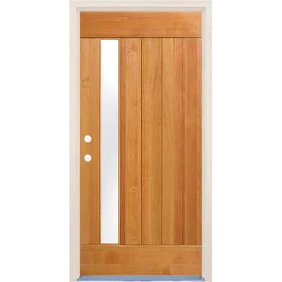 36 in. x 80 in. Right-Hand/Inswing 1 Lite Satin Etch Glass Unfinished Fir Wood Prehung Front Door Cottage Style Front Doors, Tropical Doors, Entry Door With Sidelights, Douglas Fir Wood, Craftsman Farmhouse, Modern Remodel, Modern Entry, Modern Front Door, Glass Hinges