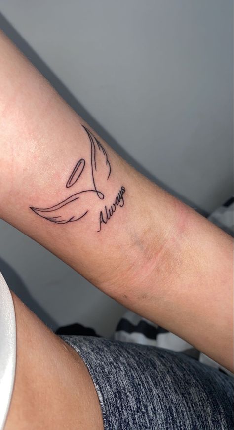 Angel wing tattoo Tatoos Memorial Grandma, Grandparents Tattoo Rip, Nan Memorial Tattoo, Tattoo Ideas Angel Wings, Tattoos For Passed Grandparents, Simple Memorial Tattoos, Tattoos For Grandma, Tattoo Ideas Memorial, Small Memorial Tattoos