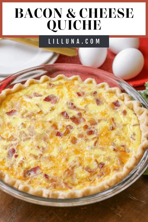 Bacon and Cheese Quiche is the perfect hot breakfast to share with a crowd. It's filling, savory, and full of delicious flavors. #quiche #quicherecipes #breakfastquiche #breakfast #baconandcheese Cream Cheese Quiche, Bacon Quiche Recipe, Bacon And Cheese Quiche, Cheese Quiche Recipe, Savory Breakfast Recipes, Fancy Breakfast, Breakfast Quiche Recipes, Bacon Quiche, Quiche Recipes Easy