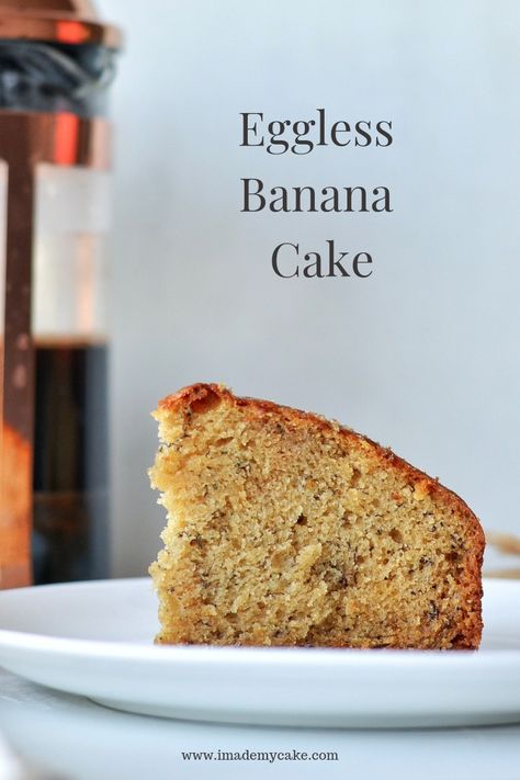 A slice of banana cake with coffee Banana Cake Without Eggs, Banana Cake Recipe Eggless, Eggless Banana Cake Recipe, Banana Cake Vegan, Eggless Banana Cake, Banana Sour Cream Cake, Banana Yogurt Muffins, Banana Walnut Cake, Cake Styling