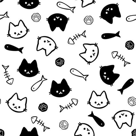 Cute Cat Pattern Wallpaper, Black Cat Pattern Wallpaper, Cat Seamless Pattern, Cat Pattern Design, Freepik Pattern, Cute Texture, Cat Pattern Wallpaper, Background Cat, Illustrated Pattern