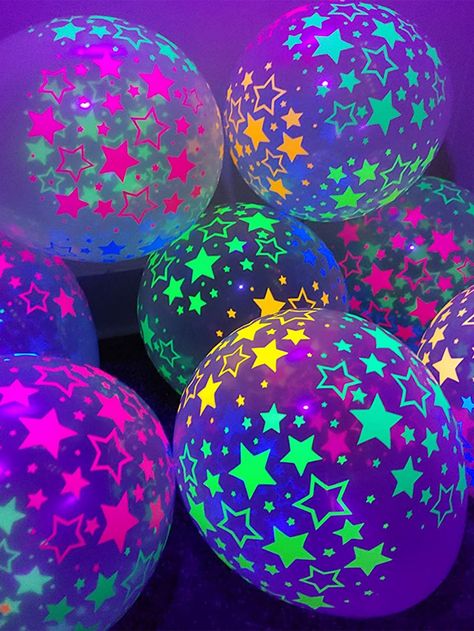 10pcs Star Print Luminous Balloon | SHEIN USA Neon Birthday Party, Balloon Glow, Star Balloons, Glow Party Supplies, Polka Dot Balloons, Glow Birthday Party, Neon Birthday, Glow Birthday, Blacklight Party