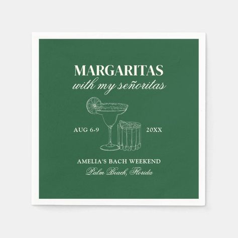 Margaritas With My Señoritas Bachelorette Weekend Napkins | Zazzle Margaritas With My Senoritas, Bach Party, Bachelorette Weekend, Hen Do, Cloth Napkins, Hen, Different Styles, Napkins, Margaritas