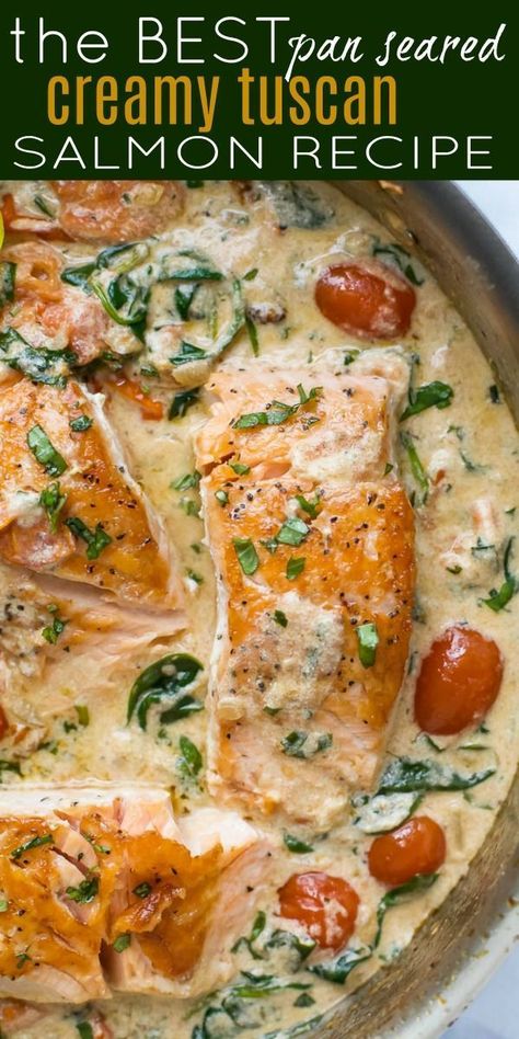 Creamy Tuscan Salmon, Salmon Recipe Pan, Tuscan Salmon Recipe, Tuscan Salmon, Dinner Salmon, Dinner Seafood, Salmon Recipes Pan Seared, Pan Seared Salmon, Baked Salmon Recipes