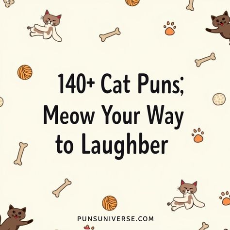 😺 Dive into a purr-fectly hilarious collection of 140+ cat puns that will have you feline fine and meowing with laughter! Whether you're a cat lover or just in need of a good giggle, these pawsome jokes are sure to tickle your whiskers. From fur-midable wordplay to tail-twitching jokes, it's a cat-astrophe of comedy you won't want to miss. 🐾 Share with fellow pun enthusiasts and let the purr-ty begin! 🐱✨

#CatPuns #PunnyCats #FelineFun #LaughOutLoud #MeowMoment #funnypets #puns #CatHumor #PunLovers Carrot Puns, Bird Puns, Funny Cat Jokes, Cat Puns, Cat Jokes, Animal Puns, One Liner, Cat Nap, You Funny