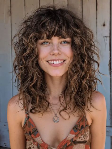 32 Captivating California Brunette Hairstyles to Inspire Your Next Look Curly Vivid Hair, Curly Hair Brunette, California Brunette Hair, California Brunette, Medium Shaggy Hairstyles, Medium Length Curls, Natural Brunette, Brunette Hairstyles, Natural Curly Hair Cuts