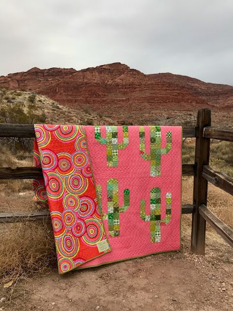 Triangle Quilt Blocks, Southwestern Quilts, Cactus Throw Pillows, Southwest Quilts, Cowboy Quilt, Western Quilts, Cactus Craft, Cactus Embroidery, Sew Quilt