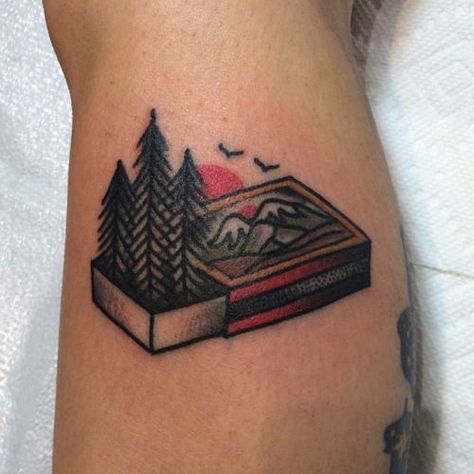 21 Awesome Camping Tattoos For People Who Love Sleeping Under The Stars - Mpora Traditional Nature Tattoo, Natur Tattoo Arm, Wilderness Tattoo, Outdoor Tattoo, Desenhos Old School, Camping Tattoo, Nature Tattoo Sleeve, Mother Nature Tattoos, Camping Design