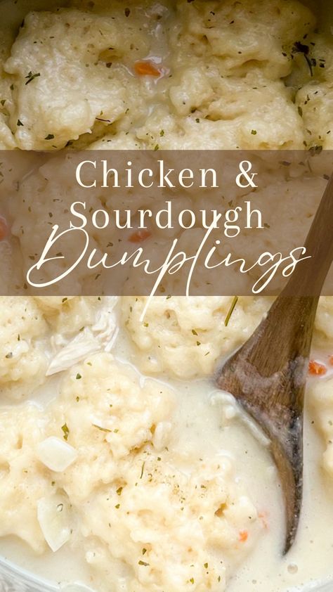 Chicken And Sourdough Dumpling Soup, Chicken And Dumplings Sourdough, Sour Dough Chicken And Dumplings, Sour Dough Dumplings, Sourdough Discard Dumplings Recipe, Sourdough Discard Gnocchi, Chicken And Sourdough Dumplings, Discard Dinner Recipes, Sourdough Dumpling Soup