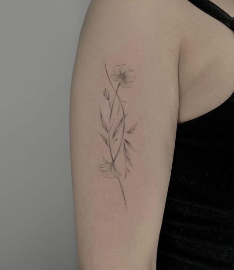 Single Stem Flower Tattoo, Asian Flower Tattoo, Columbine Tattoo, Columbine Flower Tattoo, Tattoo 2023, Filigree Tattoo, Asian Flowers, Columbine Flower, Birth Flower Tattoos