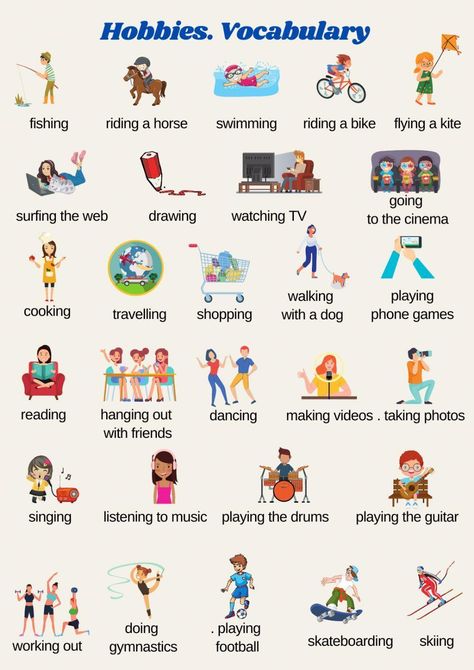 Hobbies. Vocabulary List What We Can Do In Free Time, Vocabulary For Grade 1, Hobbies Vocabulary English, What Can I Do In My Free Time, Hobbies Worksheet English, Hobbies Worksheet For Kids, My Hobby Worksheet, English Exercises For Kids, Hobbies Pictures