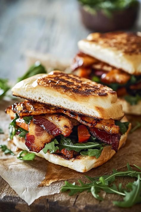 Honey Toasted Halloumi & Bacon Sandwiches with Marinated Veggies Halloumi Lunch, Halloumi Toast, Havarti Sandwich, Bacon Grilled Cheese Recipes, Halloumi Sandwich, Marinated Veggies, Sandwich Dinner, Ciabatta Sandwich, Bacon Sandwiches