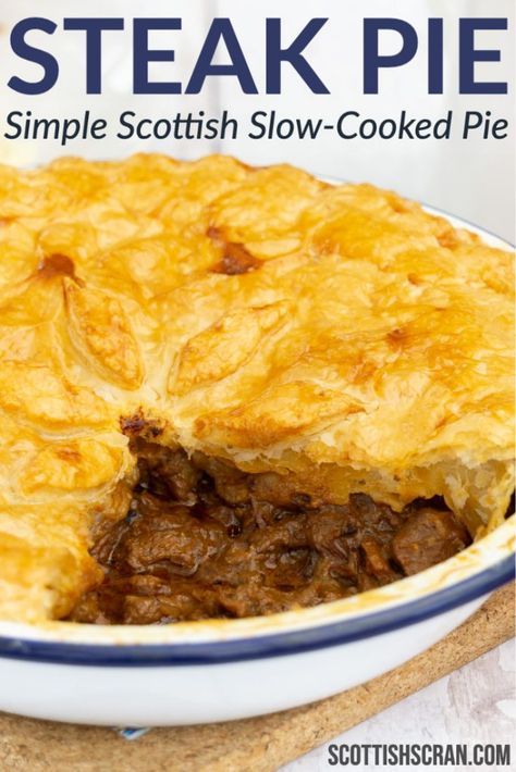 Beef Pie Recipe Chunky, Chunky Beef Pie, Steak And Bacon Pie, Beef Stew With Pastry Top, Beef And Potato Pie Recipe, Steak And Potato Pie Recipe, Easy Steak Pie Recipe, Savory Beef Pie, Steak Pies Recipes