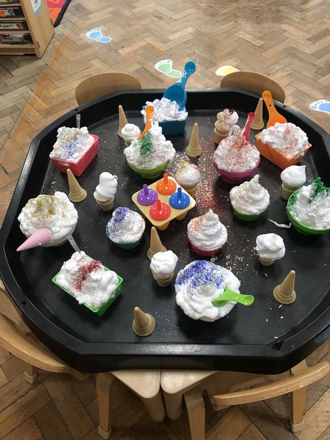 Ice Cream And Cake, Ice Cream Bucket, Tuff Tray Ideas Toddlers, Tuff Spot, Eyfs Classroom, Eyfs Activities, Nursery Activities, Ice Cream Theme, Childcare Activities