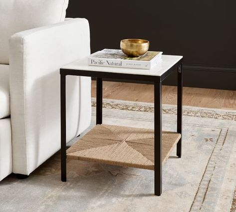 End Tables, Side Tables & Accent Tables | Pottery Barn Woven Nightstand, Marble Cocktail Table, Marble Accent Table, Glass Side Tables, Marble Coffee Table, Space Furniture, Accessories Decor, Apartment Living Room, Furniture For Small Spaces