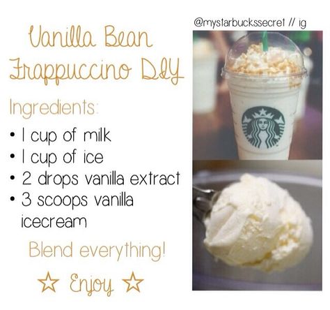 Totally going to make this!! Literally in love with Starbucks, but there is not one near where i live Starbucks Recipes Vanilla Frappuccino, Vanilla Bean Frappachino Recipe At Home, No Coffee Frappuccino Recipe, Copycat Vanilla Bean Frappuccino, Homemade Vanilla Bean Frappachino, How To Make Vanilla Bean Frappachino, How To Make A Vanilla Bean Frappuccino, How To Make Frappe At Home, Starbucks Vanilla Frappuccino Recipe