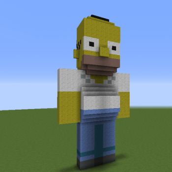 Homer Simpson Statue - Blueprints for MineCraft Houses, Castles, Towers, and more | GrabCraft Minecraft Cartoon Builds, Minecraft Statues Blueprints, Minecraft Statue, Minecraft Statues, Cartoon Building, Flat World, Minecraft Characters, Minecraft Stuff, Minecraft Blueprints