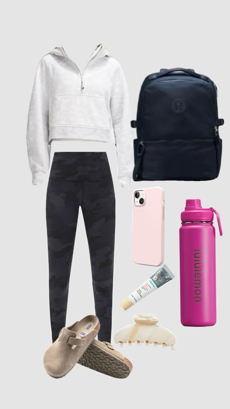 back to school outfit/ lululemon outfit/ fall outfits ~~ boston clog, lululemon pants, lululemon Scuba hoodie, lululemon backpack, lululemon waterbottles, Glossier lipbarms, iphone and craw clip #wishlist #cute #fyp #backtoschool #ootd #outfit #fall #fallaesthetic #lululemon #lululemonoutfitinspo Athletic Outfits Lululemon, Basic Lululemon Outfits, Lululemon Outfits Winter, Lululemon School Outfit, Lululemon Fall Outfit, Lululemon Wallpaper, Scuba Hoodie Outfit, Lululemon Scuba Outfit, Lululemon Aesthetic Outfits