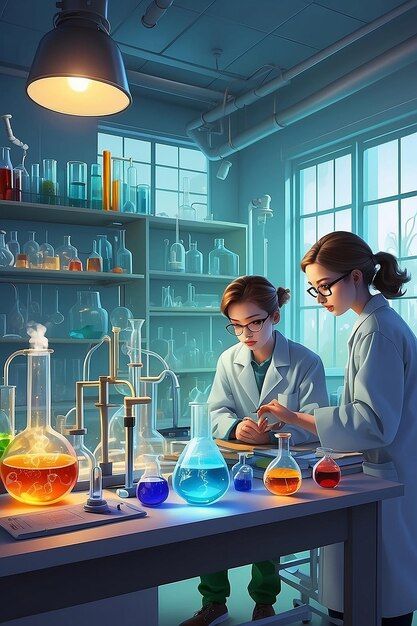 Chemistry Lab Illustration, Solutions Chemistry, Female Chemist, Chemistry Engineering, Chemistry Laboratory, Lab Art, Chemistry Art, غلاف الكتاب, Labs Art