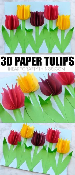 This colorful paper tulip flower craft makes a great spring kids craft or spring flower craft for kids. It also makes a great Mother's Day craft for kids. This pretty flower craft is easy to make and you will love how the 3D paper tulips and folded stems pop off the page. Paper Tulips, Preschool Creative Art, Spring Flower Crafts, Spring Crafts Preschool, Spring Kids, Spring Crafts For Kids, Flower Craft, Diy Bricolage, Mothers Day Crafts For Kids