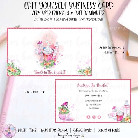 House Keeper, Card House, Cleaning Buckets, Business Printables, Bloom Design, Edit Template, Cleaning Business Cards, Canva Element, Cleaning Business