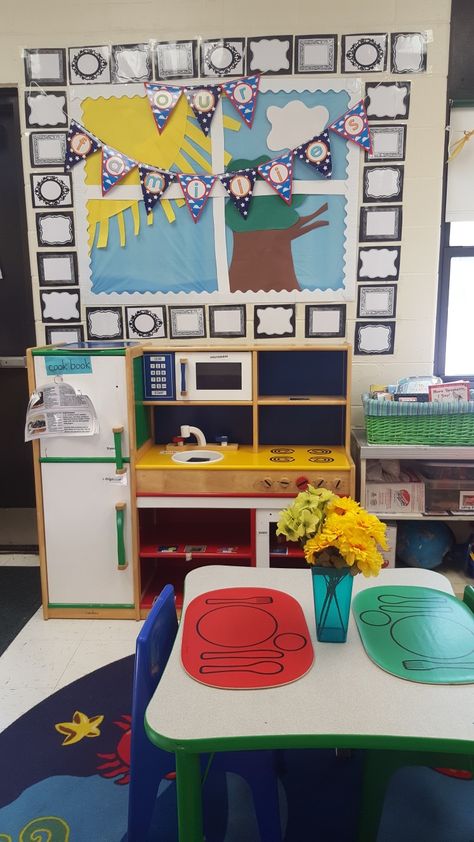 Dramatic play family photo bulletin board window Dramatic Play Window, Dramatic Play Bulletin Board, Thanksgiving Bulletin Boards Preschool, Photo Bulletin Board, Play Preschool, Kindergarten Photos, Dramatic Play Center, Thanksgiving Bulletin Boards, Teacher Board