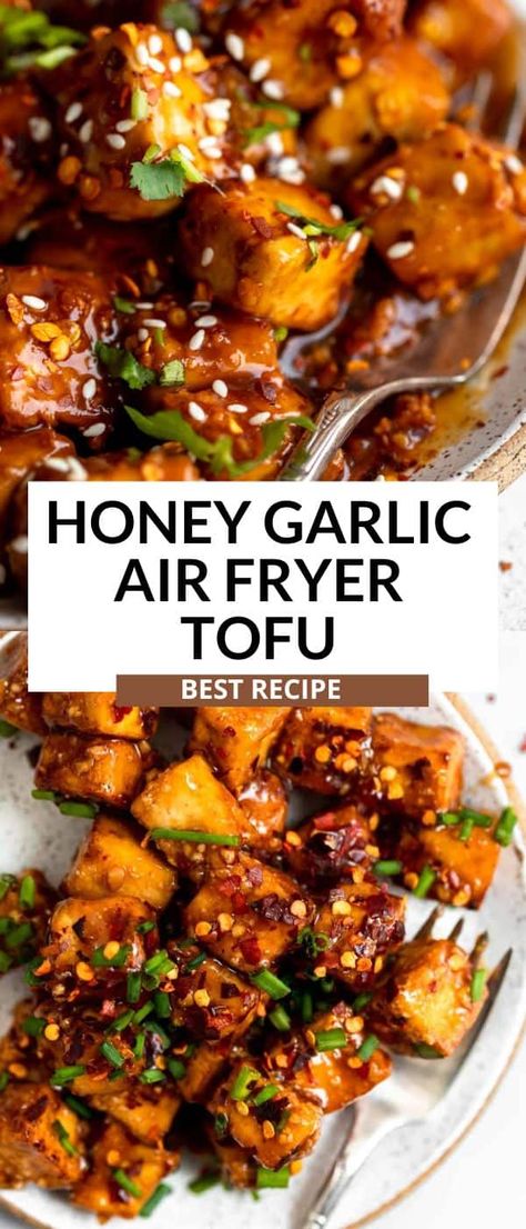 Garlic Air Fryer, Air Fried Tofu, Air Fryer Tofu, Resep Vegan, Tofu Recipes Healthy, Air Fryer Recipes Vegetarian, Tofu Recipes Vegan, Easy Vegetarian Dinner, Vegan Tofu