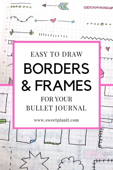 Easy to Draw Borders and Frames for Your Bullet Journal (with video tutorials) #bulletjournal #bujo #doodles How To Draw Borders, How To Draw Borders Design, Cute Borders To Draw, Easy Borders To Draw, Doodle Journal Pages, Planner Doodles Ideas, Bujo Icons, Borders To Draw, Bullet Journal Borders