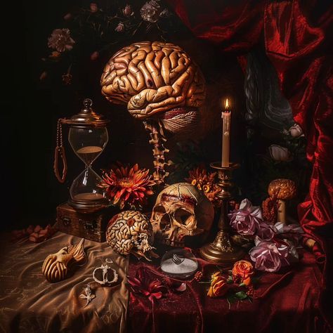 🎨medical concept art🎨 🧬Vanitas anatomy🧬 #medicalart#conceptart#digitalart#anatomy#anatomydrawing#anatomyart#illustration#midjourney#aiart#digitalart#heart#brain#kidney#lung##dna#neuron#vanitas Modern Prometheus, Modern Still Life, The Modern Prometheus, Skull With Flowers, Heart Brain, Fb Cover Photos, Reference Art, Medical Art, Fb Covers