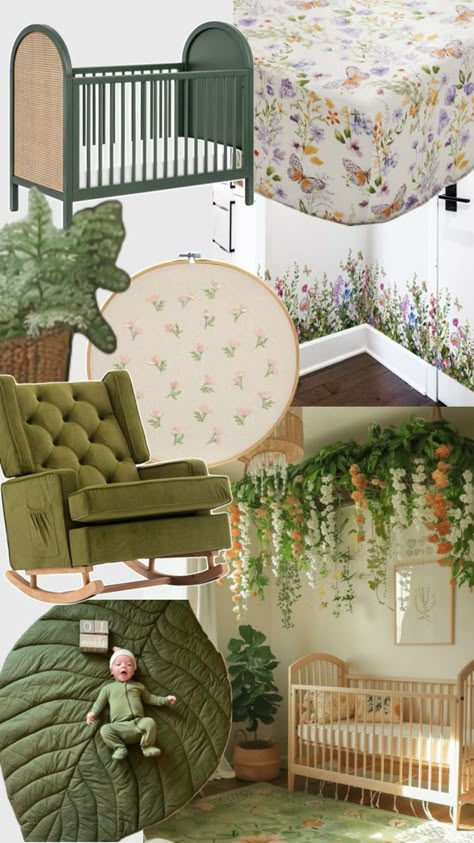 Green And Pink Baby Room, Plant Themed Nursery, Garden Theme Nursery, Earthy Nursery, Cottagecore Nursery, Pink Baby Room, Green Cottagecore, Nursery Designs, Baby Room Themes