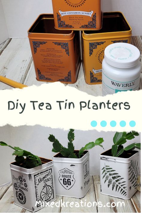 Old Tins Repurposed, Coffee Tins Upcycle, Reuse Tea Tins, Repurpose Tea Tins Ideas, Harney And Sons Tea Tins Crafts, Upcycle Tea Tins, Tea Tins Repurposed, Harney And Sons Tea, Tin Ideas