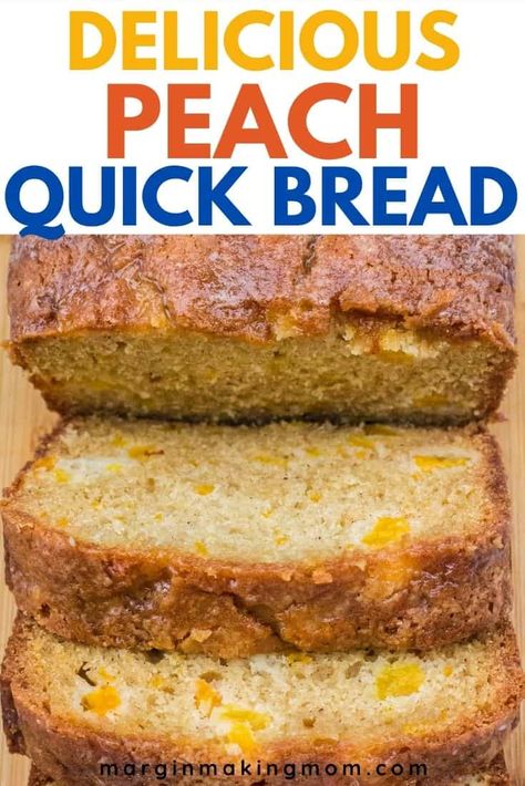 Whether you want to use summer's fresh peaches or some canned peaches, this peach quick bread is a delicious treat! Easy to make, it will disappear fast. Sweet Bread Recipes Peach, Peaches In A Can Recipes, Over Ripe Peach Recipes, Peach Bread With Fresh Peaches, Fresh Peach Bread Recipe, Kairi Recipes, Recipes For Canned Peaches, What To Do With Peaches Going Bad, Easter Bread Recipes Sweet