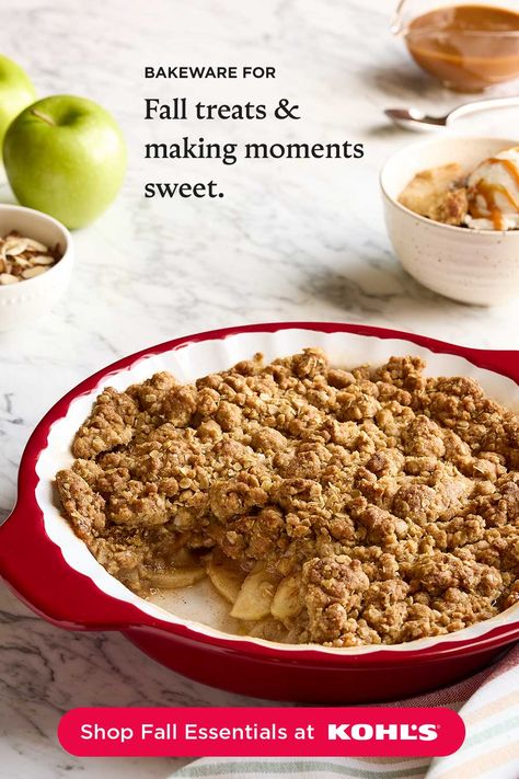 Nothing goes with crisp, fall weather like an apple crisp! Find kitchen bakeware including pie pans, cookie sheets, utensils and more at Kohl’s and Kohls.com. Recipes Using Rotisserie Chicken, Accessible House, Camping Foods, Recipes Using Ground Beef, Apple Cobbler Recipe, Ricotta Cheese Recipes, Low Cal Dessert, Crispy Chocolate Chip Cookies, Granola Bites