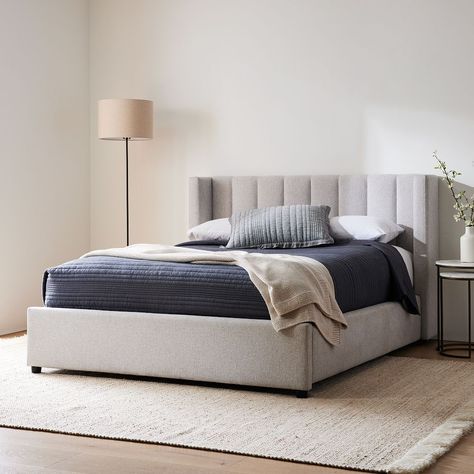 Shelter Low Profile Bed | West Elm Simple Bed Designs, West Elm Bedding, Upholstered Storage Bed, Low Profile Bed, Bed Twin, Bed King, Bed Design Modern, Dreams Beds, Simple Bed