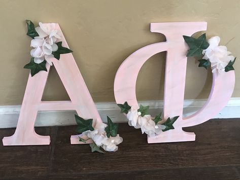 Flower Sorority Letters, Cute Sorority Letters Painted, Greek Letters Painted Sorority, Sorority Letter Designs, Sorority Letters Painted Wooden Big, Decorated Sorority Letters, Sorority Letters Painted Wooden, Sorority Painted Letters, Sorority Crafts Letters