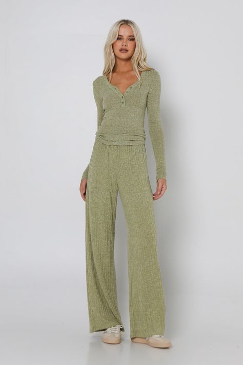 JAGGER KNIT TOP - KIWI MARLE – Lost in Lunar Elevated Leisure Wear, Green Aesthetic Clothing, Polished Loungewear, Modest Loungewear, Lounge Outfit Aesthetic, Classy Loungewear Outfit, Comfy Lounge Outfits, Lounge Wear Aesthetic, Cute Lounge Wear