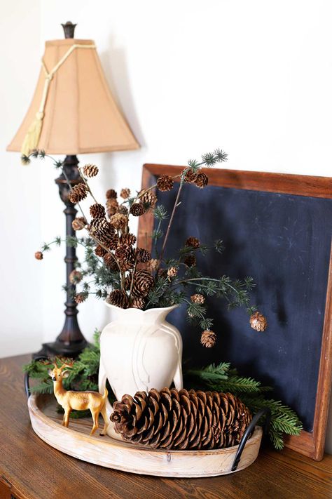 How to use pinecones in winter decor After Christmas Winter Decor, Winter Decor Ideas For The Home, After Christmas Decor, Decor After Christmas, January Decor, Rustic Winter Decor, Pinecone Crafts, Winter Decorating, Winter Decorations Diy