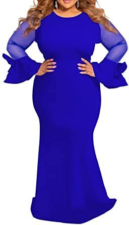 Women's Plus Size Bodycon Dress - Elegant Trumpet Long Sleeve Mesh Solid Sexy Evening Party Maxi Long Dress Vintage Party Dresses, Plus Size Bodycon Dresses, Plus Size Bodycon, African Prints, Royal Blue Dresses, Plus Size Maxi, Straight Dress, Patchwork Dress, Plus Size Maxi Dresses