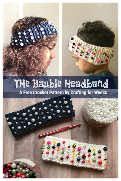 Bauble Headband, Beanie Ideas, Beanie Design, Crochet Beanies, Crochet Headbands, Headband Crochet, Crochet Headband Pattern, Crochet Ear Warmer, Easy Crochet Projects