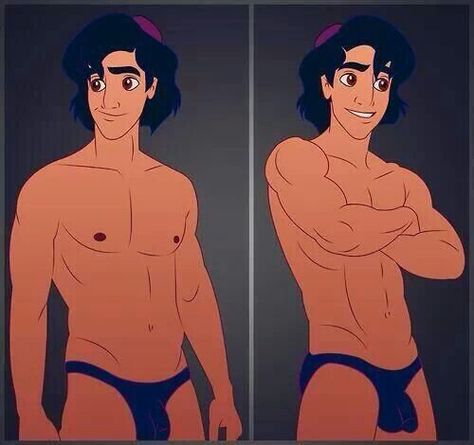 Another pinned said "Rub it. You get three wishes they  say..." Disney Gender Swap, Disney Dudes, Aladdin Art, Cute Guy Pics, Animated Man, Disney Men, Steven Universe Comic, Disney Princes, Guy Drawing